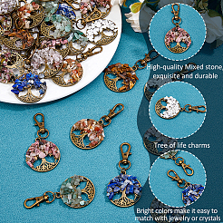 36Pcs 9 Styles Flat Round with Tree of Life Natural Gemstone Chips Pendant Decorations&nbsp;HJEW-FH00052