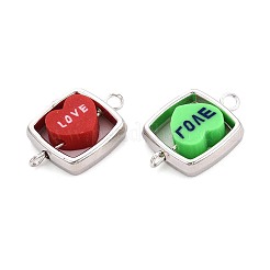 Polymer Clay Love Heart Beads with CCB Plastic Square Frame Connector Charms&nbsp;CLAY-T022-30M