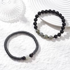 2Pcs Narutal & Synthetic Mixed Gemstone Beads Stretch Bracelets&nbsp;BJEW-JB12720-02