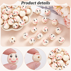 80Pcs Printed Wood European Beads&nbsp;WOOD-PH0002-82