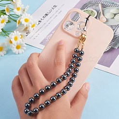 Non-Magnetic Synthetic Hematite & 304 Stainless Steel Round Beaded Mobile Straps&nbsp;HJEW-SW00043-01