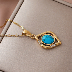 Vintage 304 Stainless Steel & Synthetic Turquoise Rhombus Pendant Necklaces for Women&nbsp;SV2526