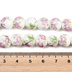 Handmade Flower Printed Porcelain Ceramic Beads Strands&nbsp;PORC-M007-10mm-07