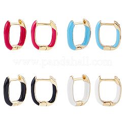 4 Pairs 4 Colors Real 18K Gold Plated Brass Rectangle Hoop Earrings&nbsp;EJEW-FI0003-06