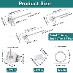 150Pcs 3 Size 202 Stainless Steel Ball Stud Earring Findings&nbsp;STAS-SP0001-53