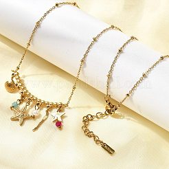 304 Stainless Steel Starfish Shell Shape Pendant Bib Necklaces for Women&nbsp;NJEW-K255-58G
