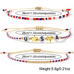 3Pcs 3 Styles Independence Day Glass Seed & Resin Beaded Braided Bead Bracelet Set for Women&nbsp;IL7926