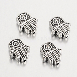 Tibetan Style Alloy Hamsa Hand/Hand of Fatima/Hand of Miriam Beads&nbsp;TIBEB-7722-AS-RS