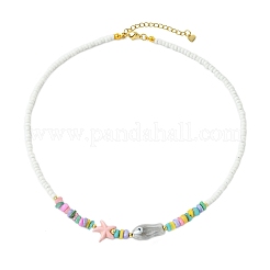 Ocean Synthetic Turquoise Starfish & Handmade Porcelain Fish & Glass Seed Beaded Necklaces for Women&nbsp;NJEW-JN06221