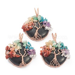 Natural & Synthetic Gemstone Pendants with Rose Gold Brass Findings with Mixed Stone Chips&nbsp;G-J392-01