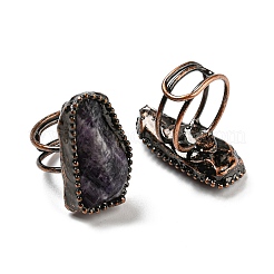 Irregular Rectangle Natural Amethyst Adjustable Rings&nbsp;RJEW-M157-08R
