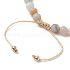 Natural Flower Amazonite Round Beaded Braided Bead Bracelets&nbsp;BJEW-JB10692-01