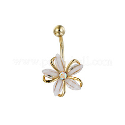 Flower Brass Cubic Zirconia Curved Barbell Belly Rings&nbsp;FS-WG56D26-01