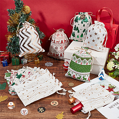 32Pcs 8 Styles Christmas Rectangle Printed Cotton & Linen Candy Gift Drawstring Bags&nbsp;ABAG-BC0001-48