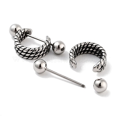 Textured 316 Surgical Stainless Steel Shield Barbell Hoop Earrings&nbsp;EJEW-Z050-57A-AS