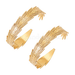 2Pcs 304 Stainless Steel Feather Cuff Bangles&nbsp;BJEW-PH0004-41