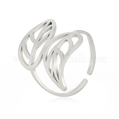 Hollow Out Leaf 201 Stainless Steel Adjustable Cuff Rings&nbsp;FS-WG4978C-01