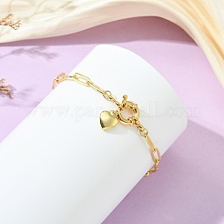 Brass Heart Charm Paperclip Chain Bracelets for Women&nbsp;BJEW-JB14258