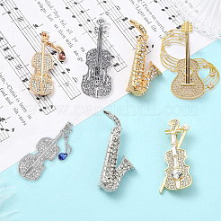 7Pcs 7 Styles Musical Instruments Alloy Rhinestone Lapel Pin Backs for Backpack Clothes&nbsp;JEWB-CJ0001-91