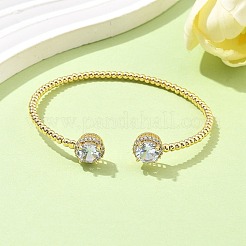 Round Brass Micro Pave Cubic Zirconia Cuff Bangles & Rings Sets for Women&nbsp;SJEW-R002-01G-02