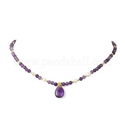 Natural Gemstone Pendant Faceted Round Gems and Natural Pearl Beaded Necklaces for Women&nbsp;NJEW-JN06351