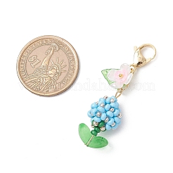 Flower Glass Pearl & Seed Beads Pendant Decorations&nbsp;HJEW-MZ00274-02