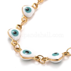 Enamel Heart with Evil Eye Link Chains Bracelet&nbsp;BJEW-P271-07G-02