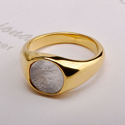 304 Stainless Steel with Natural Shell Finger Rings&nbsp;WGA15AE-01