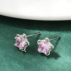 925 Sterling Silver Cubic Zirconia Stud Earrings&nbsp;EJEW-V019-02P