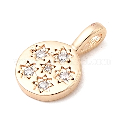 Brass Micro Pave Clear Cubic Zirconia Flat Round with Star Charms&nbsp;KK-A277-32G