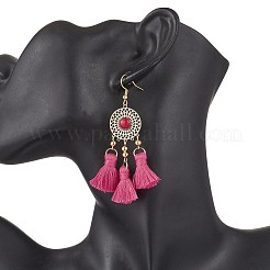 Flat Round 304 Stainless Steel Polycotton Tassel Chandelier Earrings&nbsp;EJEW-JE06452-02