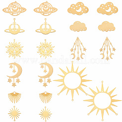 20Pcs 10 Styles Star Theme Brass Filigree Joiners Links & Pendants&nbsp;KK-SC0006-85