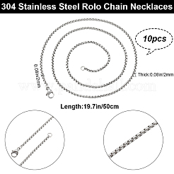 10Pcs 304 Stainless Steel Box Chain Necklaces&nbsp;NJEW-BBC0001-11A