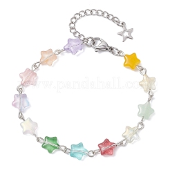 Spray Painted Glass Star Beads Link Chain Bracelets for Women&nbsp;BJEW-JB12730