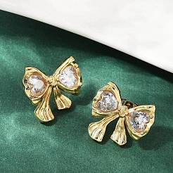 Bowknot 304 Stainless Steel Glass Stud Earrings&nbsp;EJEW-M105-02G