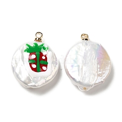 Baroque Style Natural Keshi Pearl Pendants with Enamel&nbsp;PEAR-G013-02E