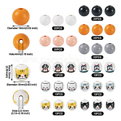 160Pcs 11 Styles Printed Cat & Dog Wood Beads&nbsp;WOOD-TA0001-74