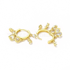 Clear Cubic Zirconia Flat Round Dangle Hoop Earrings&nbsp;EJEW-H093-14G