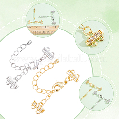 4Pcs 2 Colors Brass Micro Pave Clear Cubic Zirconia Ends with Chains&nbsp;FIND-BBC0005-22B