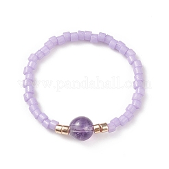 Natural Aquamarine/Amethyst/Indian Agate/Tiger Eye/Dyed Agate & Banded Agate/Dyed & Heated Quartz Crystal & Glass Seed Beaded Rings&nbsp;RJEW-JR00532
