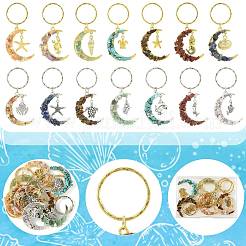 7Pcs Natural & Synthetic Gemstone Moon Keychains&nbsp;KEYC-FS00046-01