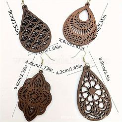 4 Pairs Wood Dangle Earrings&nbsp;FS-WGCC0C4-01