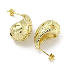 Teardrop Texture Hollow Brass Stud Earrings for Women&nbsp;EJEW-E312-12G