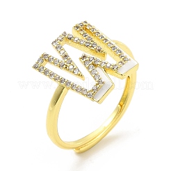 Mixed Color Enamel Initial Letter Adjustable Ring with Clear Cubic Zirconia&nbsp;RJEW-P045-01G-W