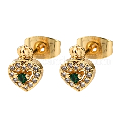 Brass Micro Pave Cubic Zirconia Heart Stud Earrings&nbsp;EJEW-K267-31G