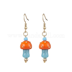 Mushroom 304 Stainless Steel Lampwork Dangle Earrings&nbsp;EJEW-JE06539-02