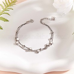 Anti-Tarnish Rhodium Plated 925 Sterling Silver Satellite Chain Multi-strand Bracelets with Star Beaded&nbsp;JB708A