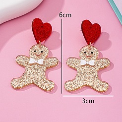 Gingerbread Man Acrylic Dangle Stud Earrings&nbsp;FS-WG762D1-01