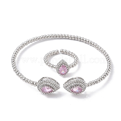 Teardrop Brass Micro Pave Cubic Zirconia Cuff Bangles & Rings Sets for Women&nbsp;SJEW-R002-04P-02