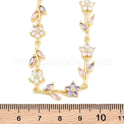 Brass Pave Cubic Zirconia Flower Link Chain Necklaces&nbsp;KK-CBA4547-18G-04